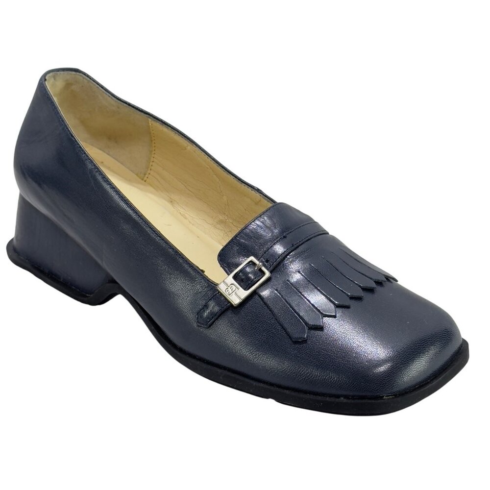 BISOU BISOU Dutch Navy Loafers Women's Leather Fringed Vamp Size 7.5N - Picture 1 of 13